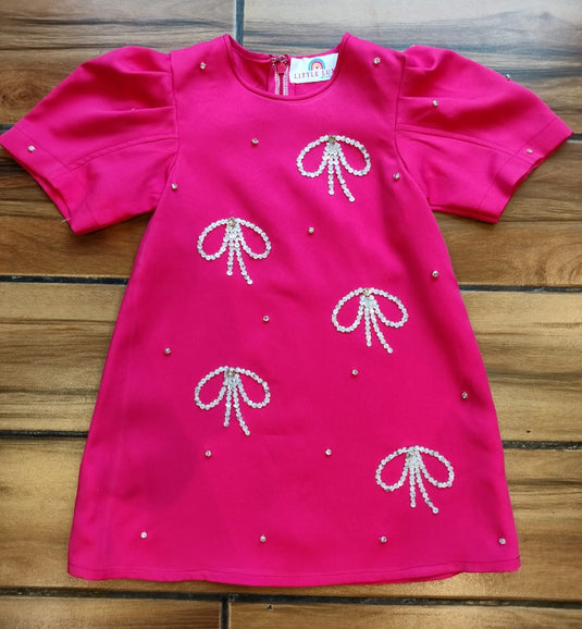 Hot Pink Embellished Bow Dress
