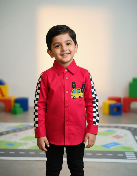 Car Theme Red Full Check Sleeves