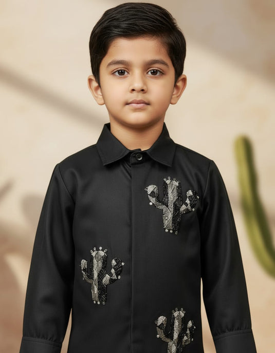 Black Cactus Embroidered Shirt