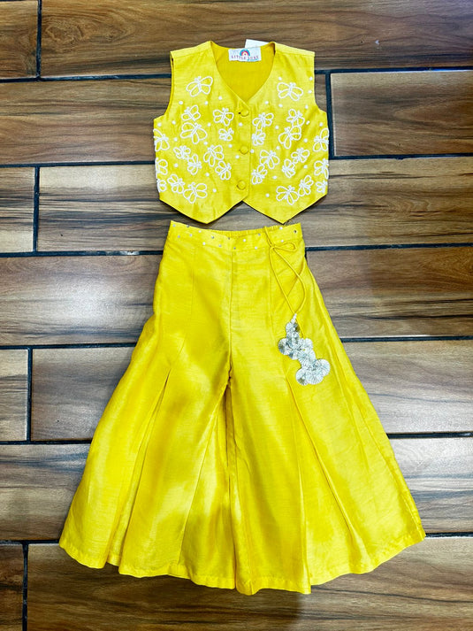 Yellow Butterfly Waistcoat Palazzo Set