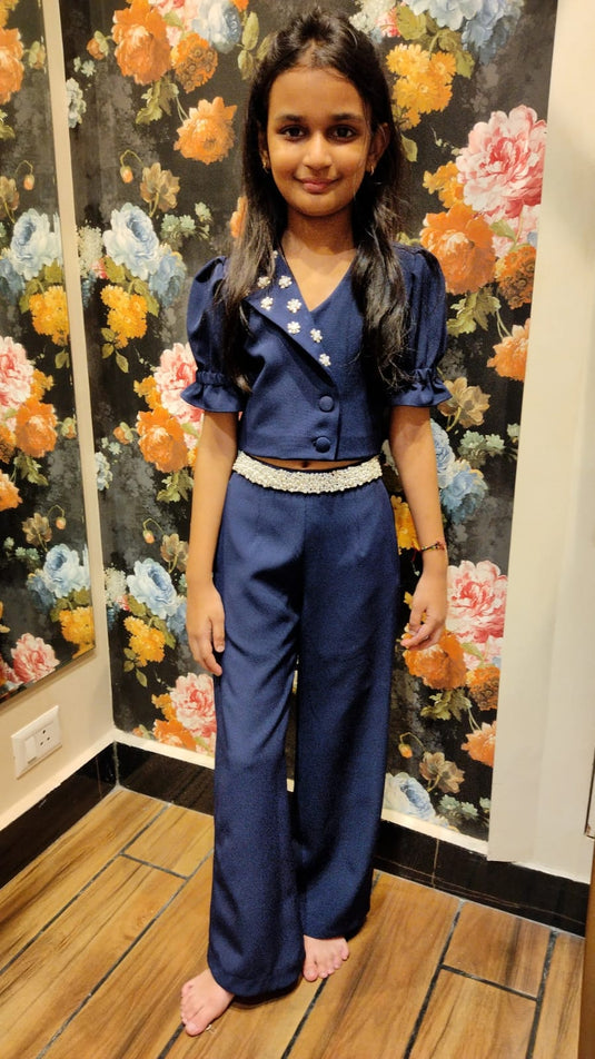 Navy Pearl Embellished Coord Set