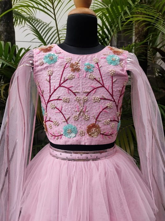 Pink Layered Cape Lehenga