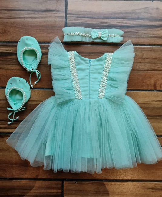 Sea Green Baby Pearl Frock Set