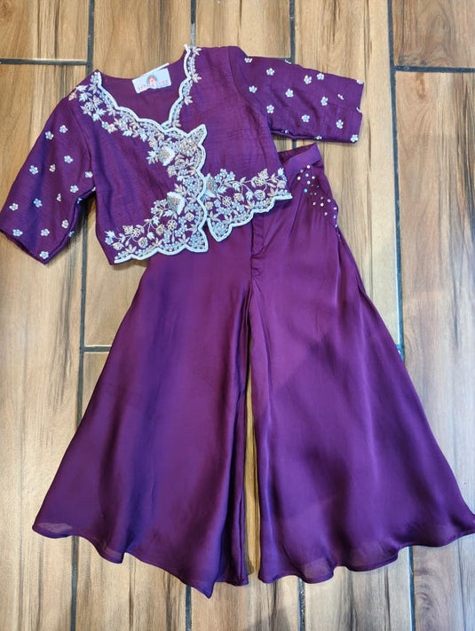 Purple Embroidered Waistcoat Top with Palazzo
