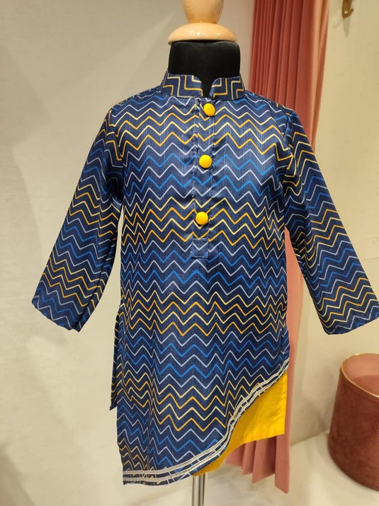 Blue Zigzag Kurta Set With Pant