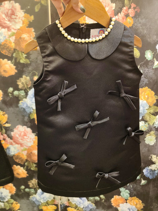 Black Satin Bow Dress