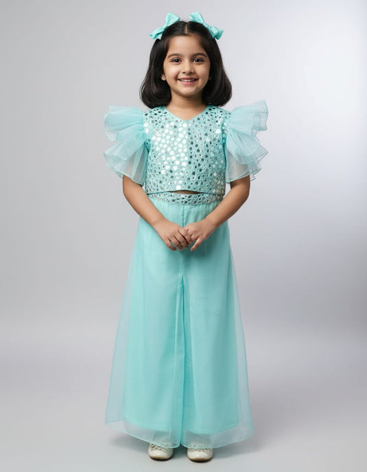 Sea Green Mirrorwork Palazzo Set