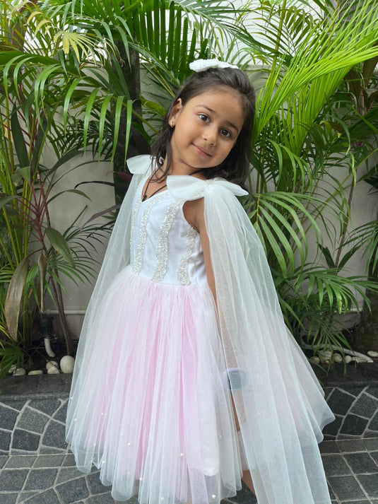 Shaded Sequins Bow Cape Dress