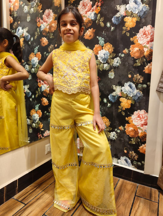 Yellow Bird Palazzo Set With Dupatta