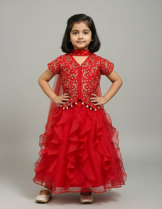 Mirrorwork Frilly Waistcoat Lehenga