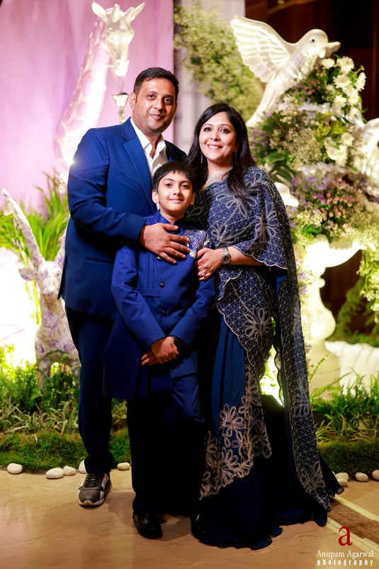 Royal Blue Drape Tiger Bandhgala Jacket