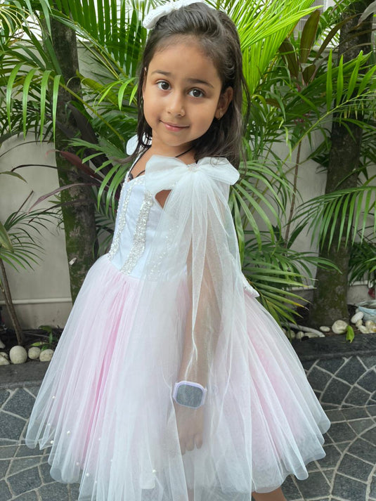 Shaded Sequins Bow Cape Dress