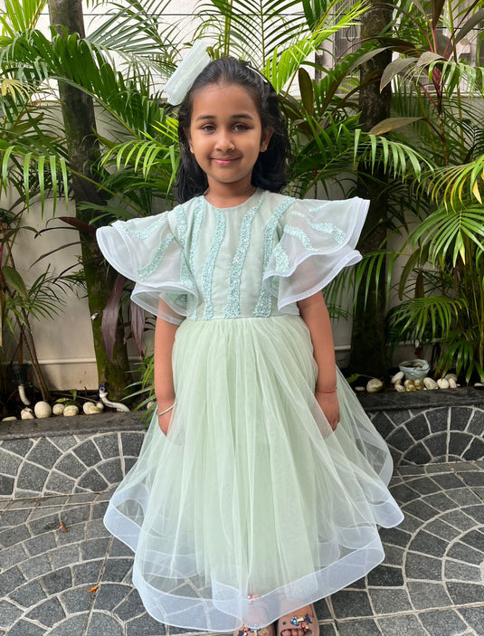 Mint Green Sequins Horsehair Dress