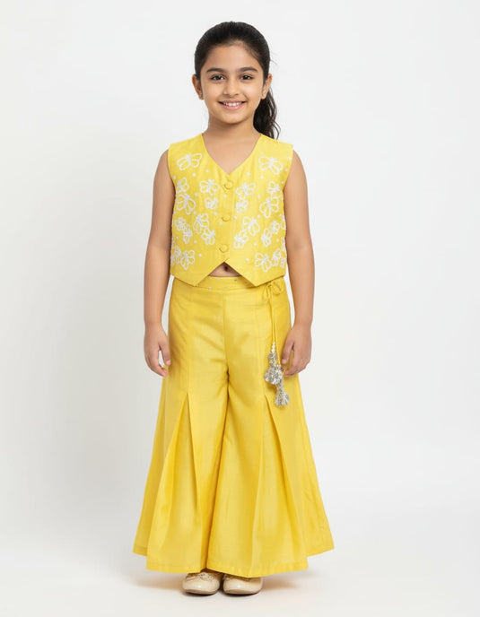 Yellow Butterfly Waistcoat Palazzo Set