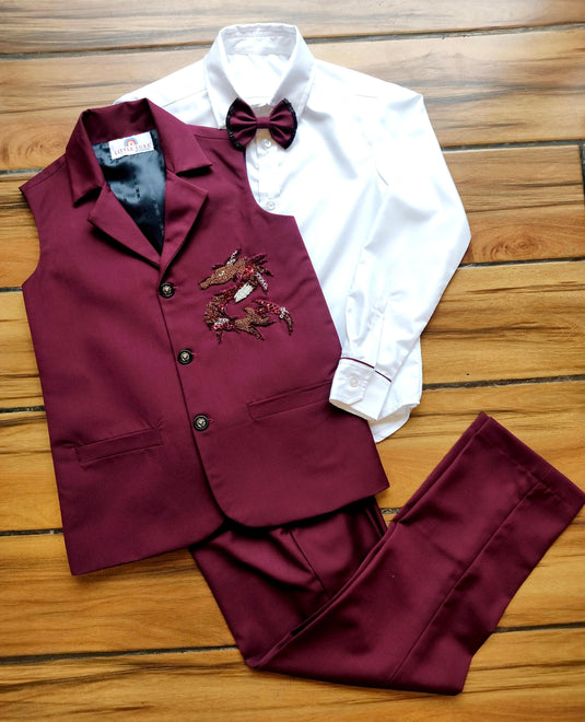 Maroon Dragon 4 Piece Waistcoat Set