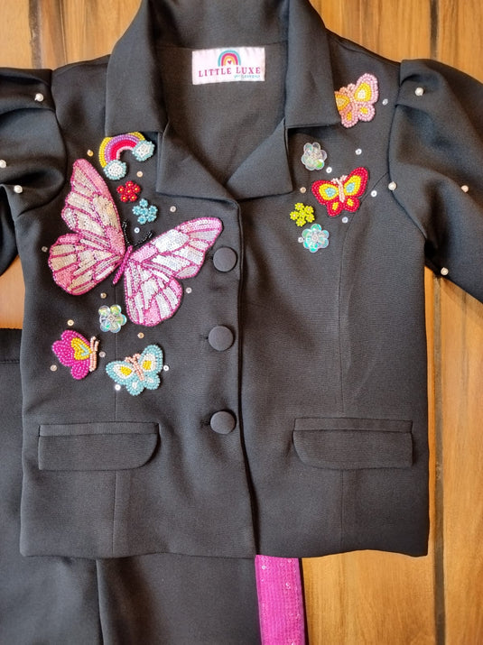 Butterfly Black Embroidered Coord Set