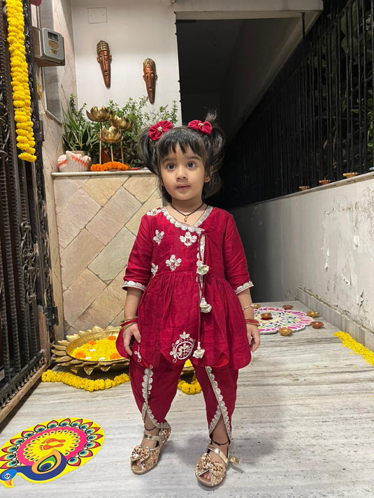 Dark Red Peplum Top Tulip Pant Set