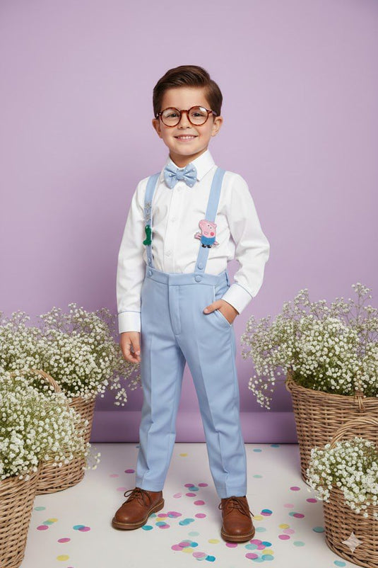 White And Blue George Pig Suspender Set