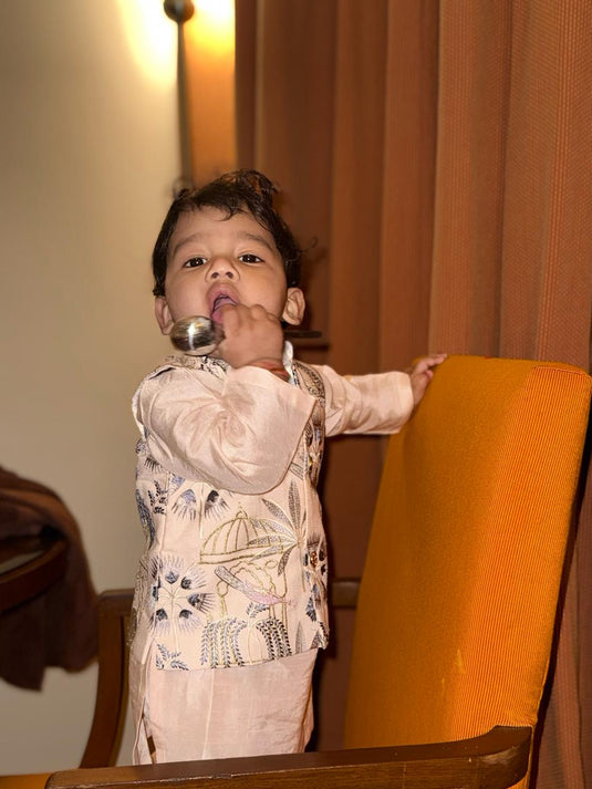 Peacock Temple Waistcoat Kurta Set