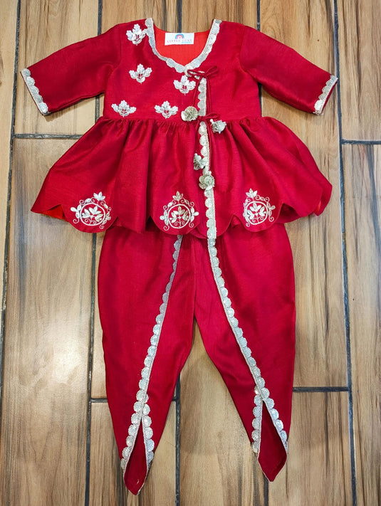 Dark Red Peplum Top Tulip Pant Set