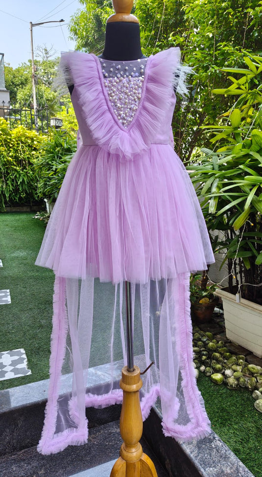 Pink Pearl Dress With Trail