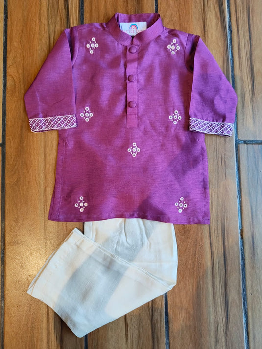 Purple Mirrorwork Kurta Set With Pant