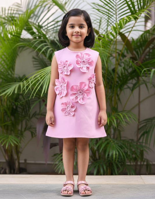 Pink Flower Dress With Sequins