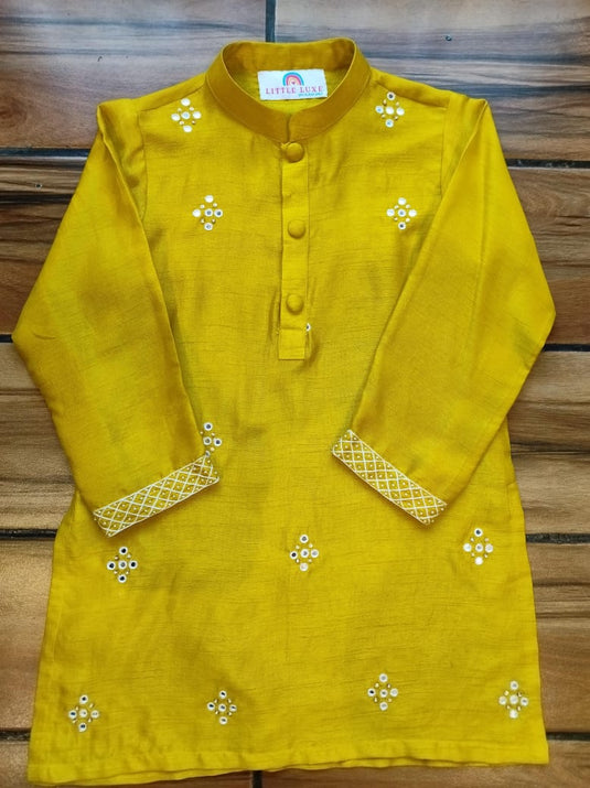 Mustard Mirrorwork Kurta Set With Pant
