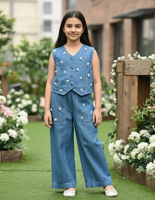 Denim Pearl And Stone Coord Set