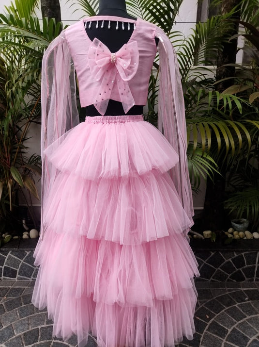 Pink Layered Cape Lehenga