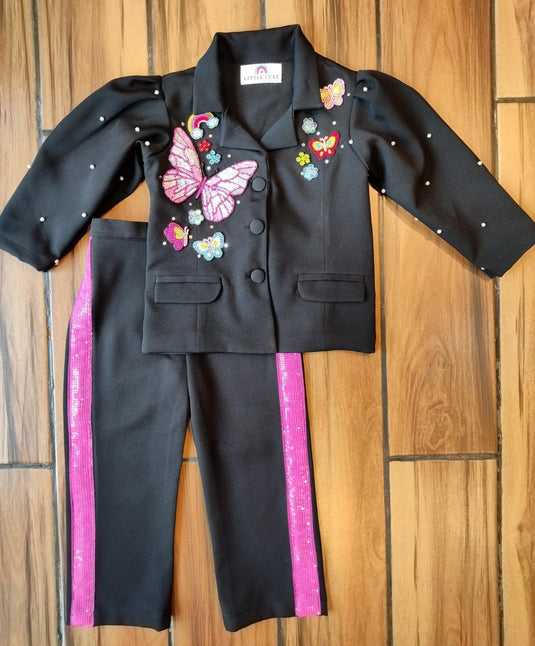 Butterfly Black Embroidered Coord Set