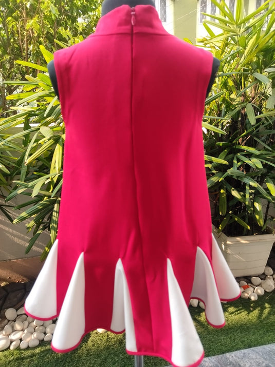 Red And White Godet Dress With Bow