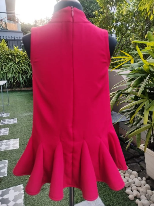 Red Godet Bow Dress
