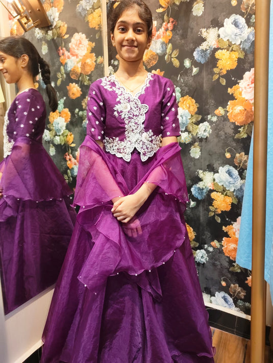 Purple Embroidered Waistcoat Style Lehenga Set