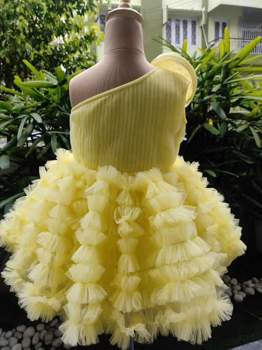 Yellow Ruffle One Shoulder Dress