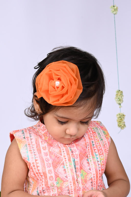 Flower Hair Clip In Organza With Pearl