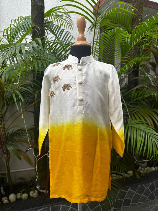 Tie dye Yellow Elephant Kurta Set With Pant