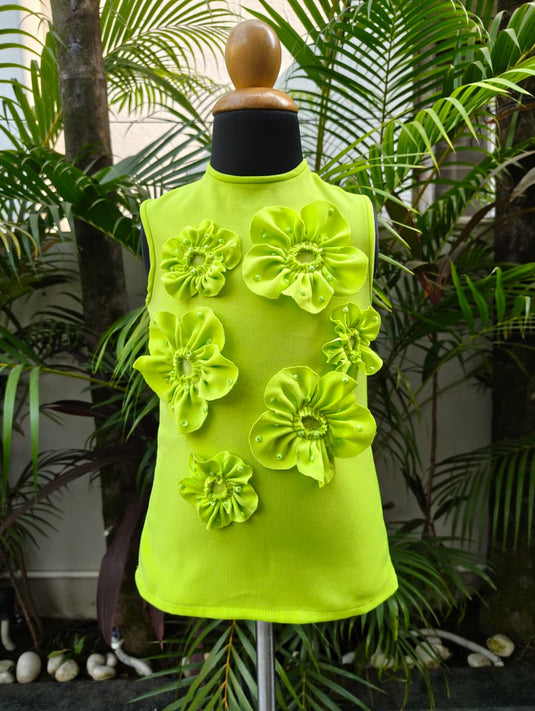 Neon Green Flower Dress With Sequins