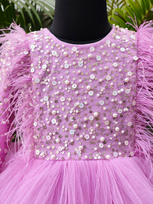Lavender Sequins Dress with Feathers And Pearls