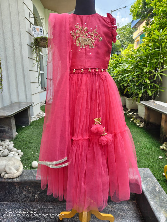 Magenta Elephant Lehenga Set