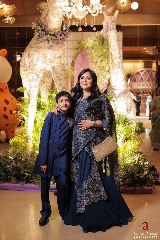 Royal Blue Drape Tiger Bandhgala Jacket