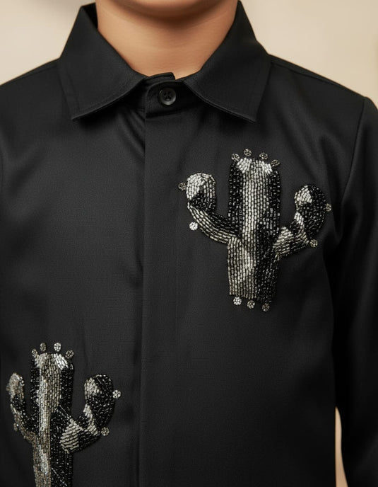 Black Cactus Embroidered Shirt