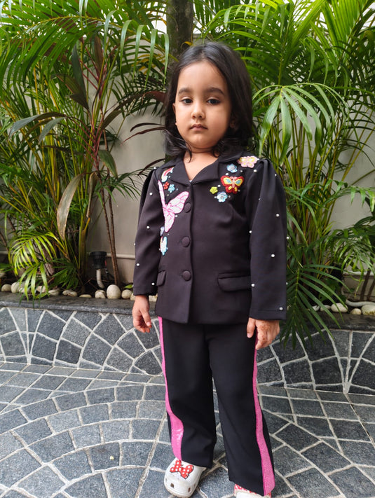 Butterfly Black Embroidered Coord Set