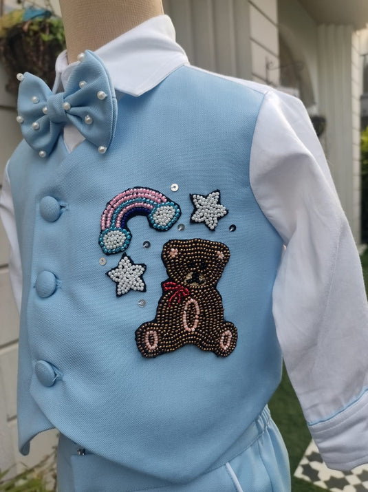 Blue teddy Attached Jacket Set