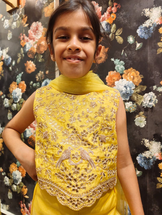 Yellow Bird Palazzo Set With Dupatta