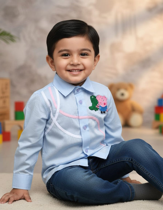 Blue 3 Line George Pig Shirt