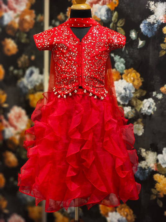 Mirrorwork Frilly Waistcoat Lehenga