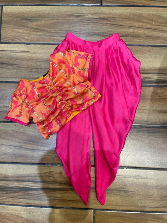 Orange Printed Dhoti Set