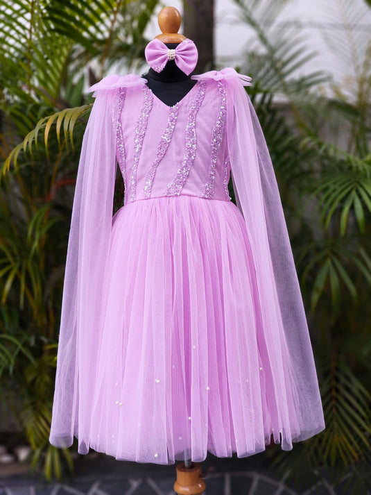 Lavender Sequins Cape Dress