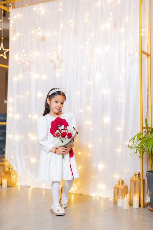 White Flower Dress full/half sleeve